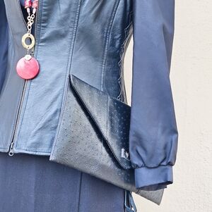 Orstrich Leather Black Envelope Clutch